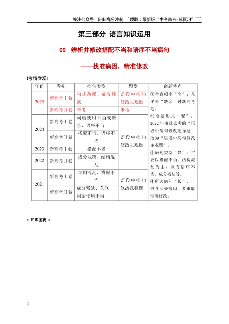 《09语言文字运用之辨析并修改搭配不当和语序不当病句——找准病因，精准修改_一轮复习_2026年-语文一轮复习_2026年高考语文一轮复习之语言文字运用（全国通用）-G389_资料》第1页预览