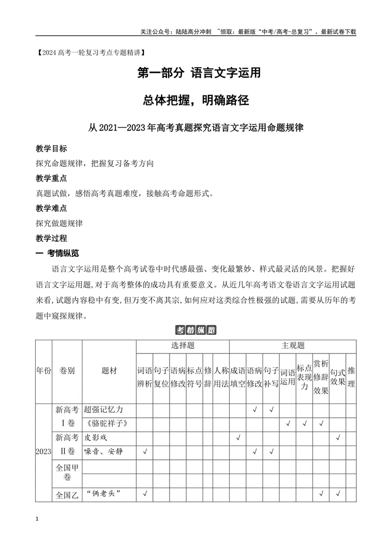 《01语言运用-总体把握，明确路径-_一轮复习_2024年_2024年高考语文一轮复习之语言文字运用（全国通用）_资料》第1页预览