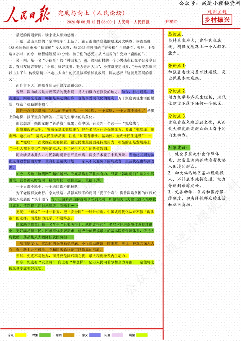 《12日-兜底与向上（人民论坛）_3539.2027北京定向选调_08选调高分范文+写作素材+申论刷题集_20、人民日报范文每日精讲（按月更新）_8月人民日报精读》第1页预览
