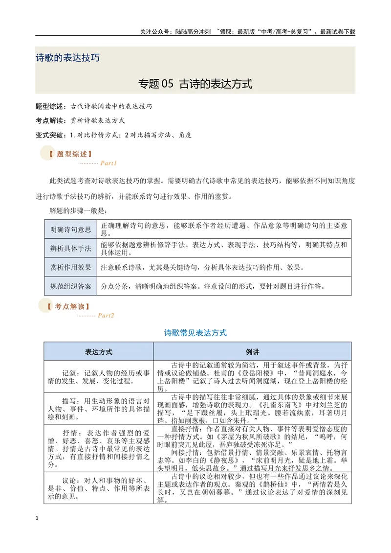 《05古诗中的表达方式（两种变式）（古诗阅读考点变式解读·诗歌的表达技巧）（原卷）-7页_专项复习_2025年_2025年高考语文古代诗歌阅读高频考点解读与变式通关练（新高考通用）_资料》第1页预览