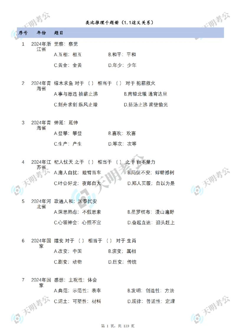 《类比推理顺序（题目1）_3539.2027北京定向选调_062027行测刷题-各模块刷题合集pdf版_2027类比推理千题册_（顺序版）类比推理_类比推理3.0》第3页预览