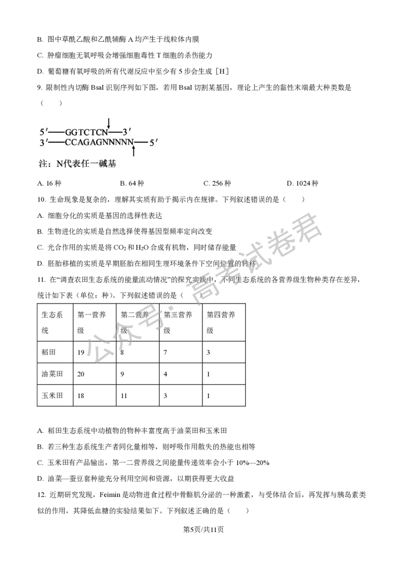 《06_生物_贵阳市第一中学2026-2027年高三年级8月高考适应性月考卷（一）_试卷+答案_小初高学习资料合集（每天更新）_贵阳市第一中学2026-2027年高三年级8月高考适应性月考卷（一）》第5页预览