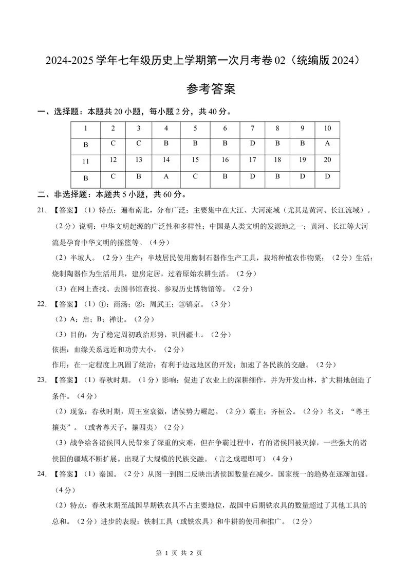 《七年级历史第一次月考卷02（参考答案）（统编版2024）_初中全科目《第一次月考试卷》7-9年级上册_2026版初中《第一次月考》7年级上册（八科全套）（人教、北师等多版本）_7年级历史上》第1页预览