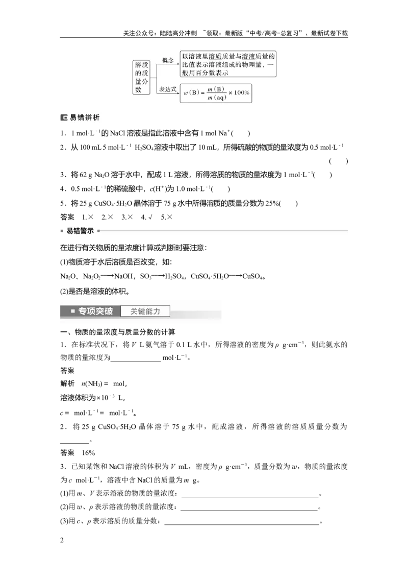 《2024年高考化学一轮复习（新高考版）第2章第7讲　物质的量浓度_05-化学-高考总复习_一轮复习_2024年_2024高考化学大一轮复习课件讲义新人教版知识总结_教师版》第2页预览
