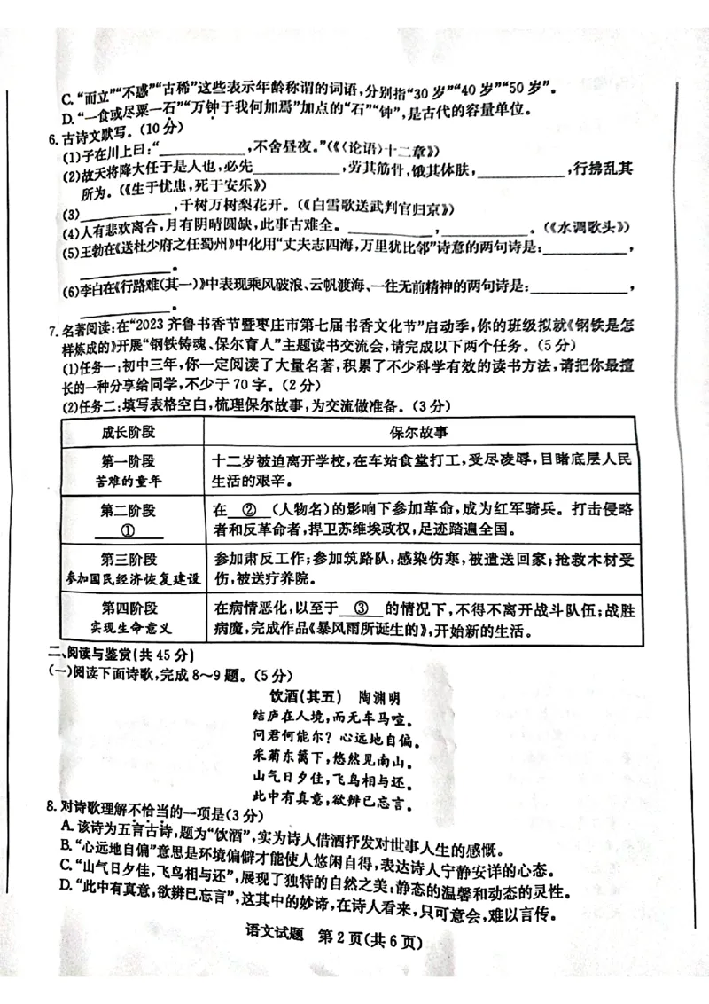 《2023山东枣庄语文试卷(图片版)_12.2026年4月全国各地高考模拟卷_2026版初中金考卷•45套中考试卷汇编系列合集_全国版中考真题(1)_各省市《历年中考真题》2013-2024(10)_18山东省各市卷》第2页预览