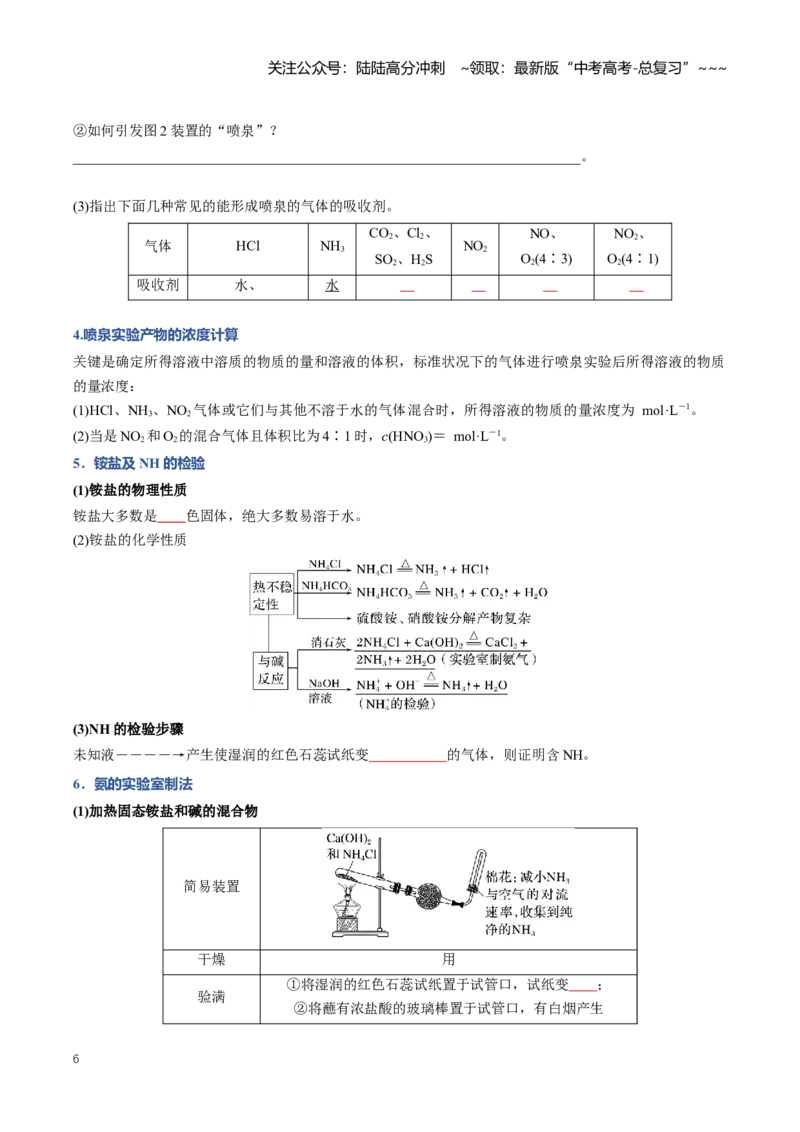 《专题03氮及其化合物（知识清单）（全国通用）（学生版）_05-化学-高考总复习_一轮复习_2026年-化学高考一轮复习_2026年高考化学一轮复习讲义+练习+课件（新教材新高考）-G55_2026版》第6页预览