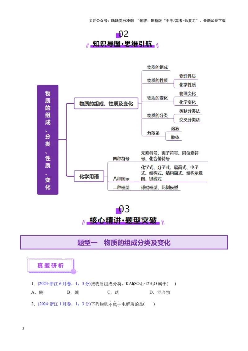《专题01物质的组成、分类、性质及变化（讲义）（学生版）_05-化学-高考总复习_二轮复习_2025年_2025年高考化学二轮复习课件+讲义+练习（新高考通用）》第3页预览