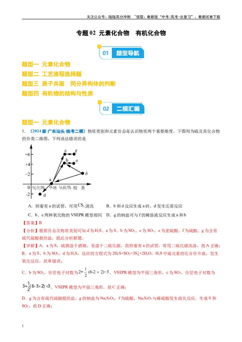《专题02元素化合物有机化合物（解析版）_05-化学-高考总复习_专项复习_2025年_2024年高考二模试题分类汇编化学全国通用》第1页预览
