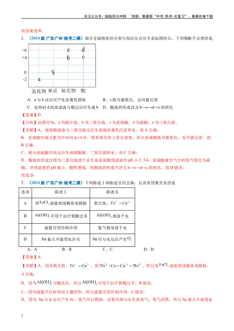 《专题02元素化合物有机化合物（解析版）_05-化学-高考总复习_专项复习_2025年_2024年高考二模试题分类汇编化学全国通用》第2页预览