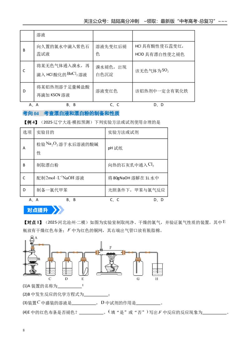 《专题01氯及其重要化合物（高效培优讲义）（学生版）_05-化学-高考总复习_一轮复习_2026年-化学高考一轮复习_2026年高考化学一轮复习考点精讲精练（新高考通用）-G58_2026版》第8页预览