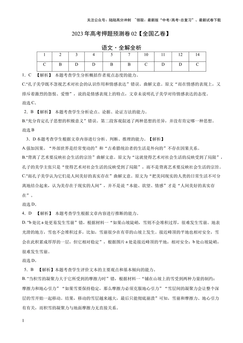 《2023年高考押题预测卷02（全国乙卷）-语文（全解全析）_专项复习_2024年_2023年高考押题预测卷01语文_语文-2023年高考押题预测卷02（全国乙卷）（含考试版、全解全析、参考答案、答题卡）》第1页预览