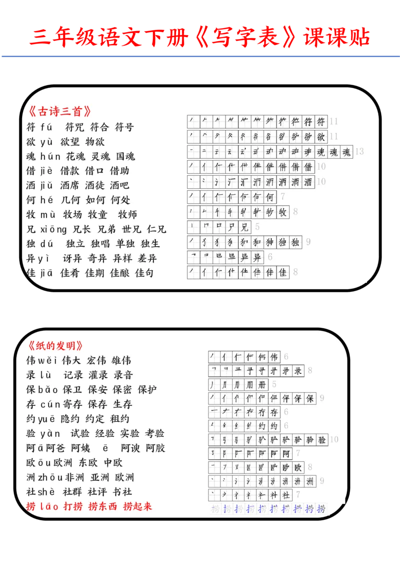《2024语文三年级下册生字带拼音组词汇总-副本_小学1-6年级全科全套_1-6年级全科下册_三年级_三年级下语文_语文三下字词专项练习》第4页预览