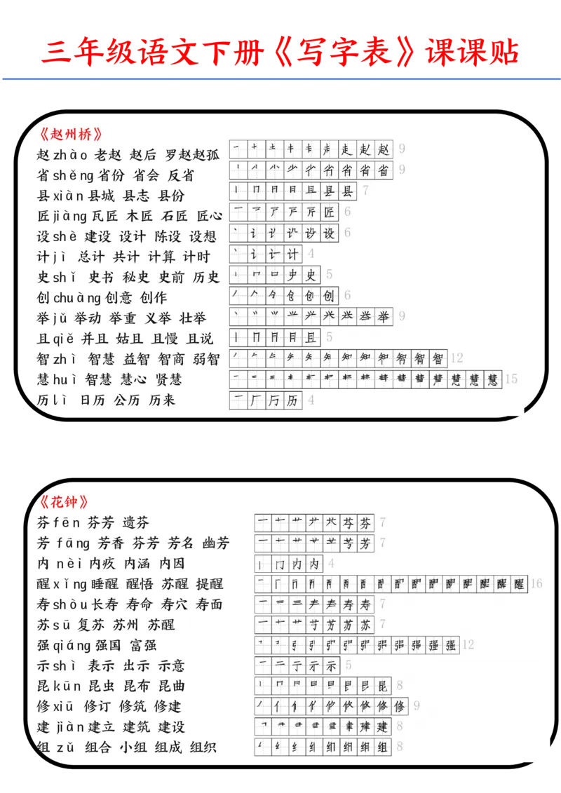 《2024语文三年级下册生字带拼音组词汇总-副本_小学1-6年级全科全套_1-6年级全科下册_三年级_三年级下语文_语文三下字词专项练习》第5页预览