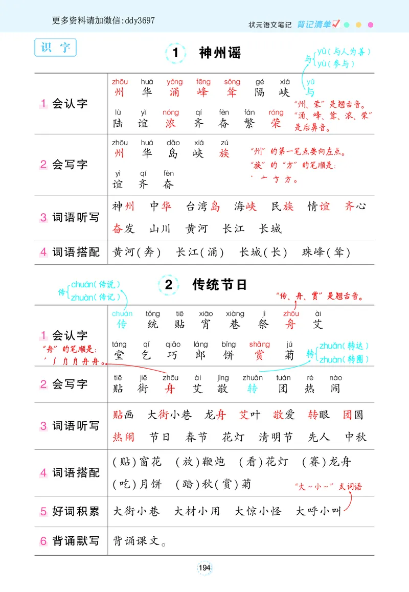 《1.10状元语文笔记背记清单_小学1-6年级全科全套_1-6年级全科下册_二年级_二年级下语文_语文二下每课考点归纳》第7页预览