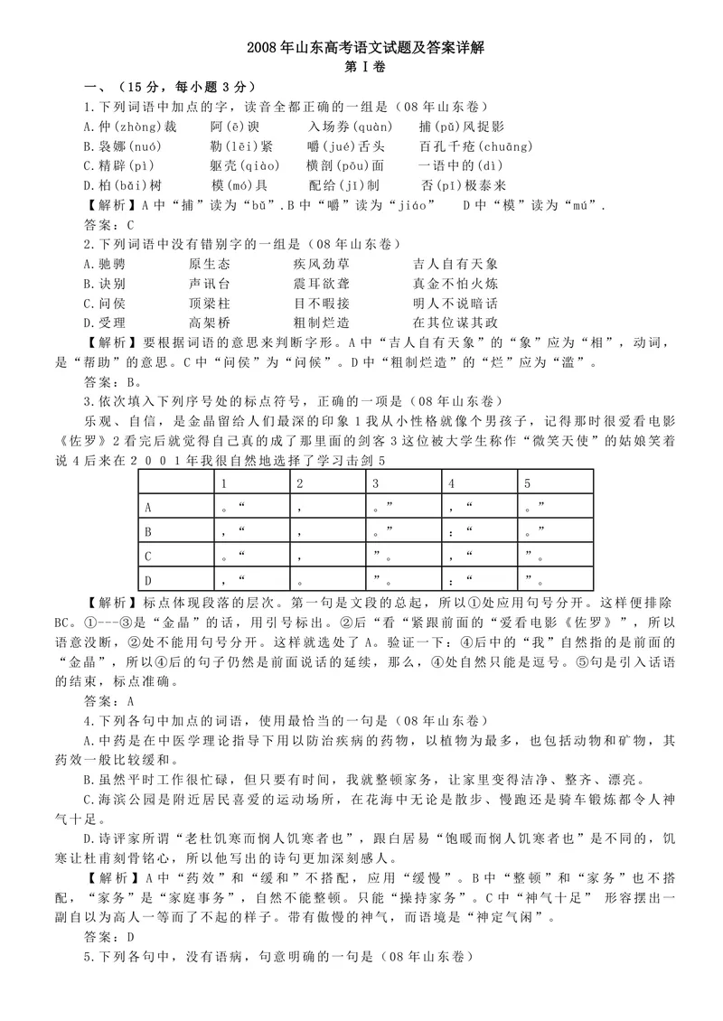 《2008年高考真题语文(山东卷)（含解析版）_专项复习_2026年-语文专项复习_2008年-2025年语文高考真题_2008-2020年高考_地方卷_山东高考语文08-21_A4版_PDF版赠送）》第1页预览