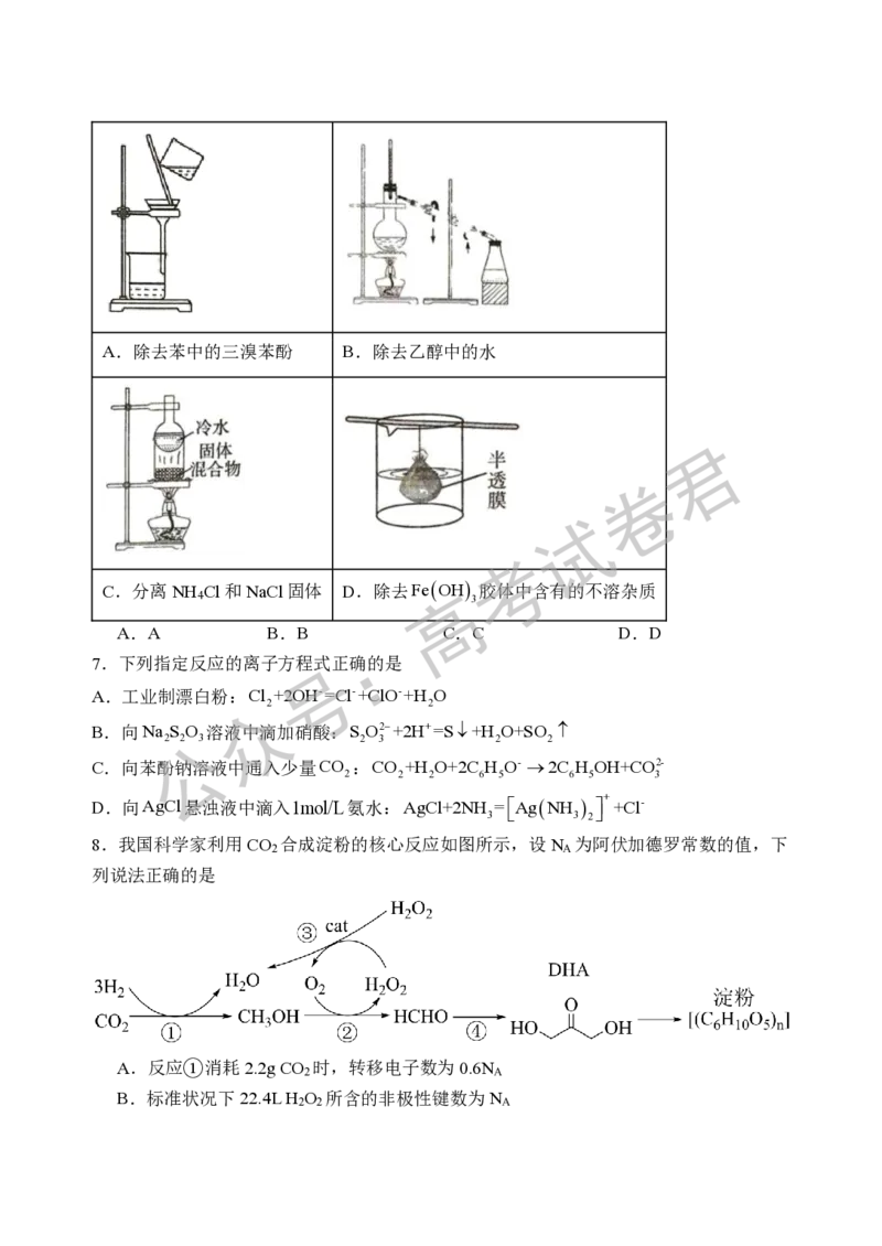 《05_化学_2025-2026学年度河北石家庄第一中学高三上学期9月摸底考试_试卷+答案_小初高学习资料合集（每天更新）_河北石家庄第一中学2025-2026学年高三上学期9月摸底考试》第3页预览