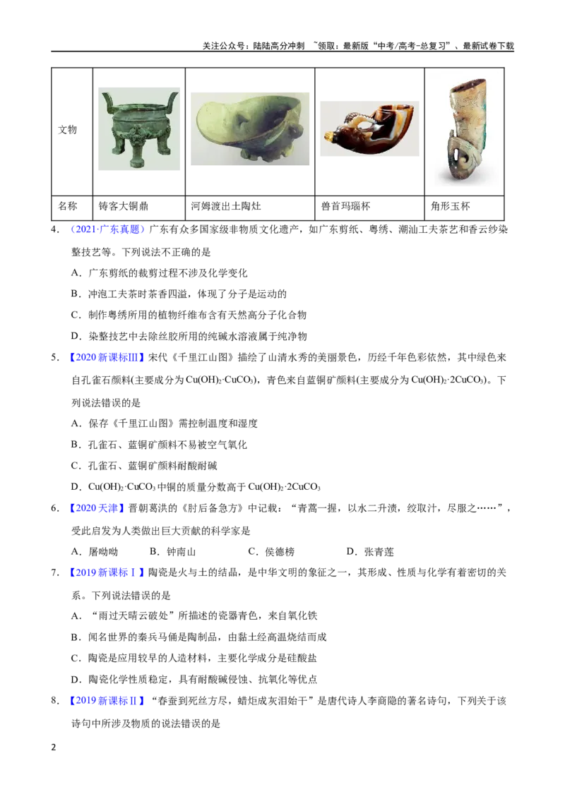 《专题04化学与传统文化（学生版）_05-化学-高考总复习_专项复习_2025年_十年（2013-2022）高考化学真题分项汇编（全国通用）_专题04化学与传统文化（全国通用）》第2页预览