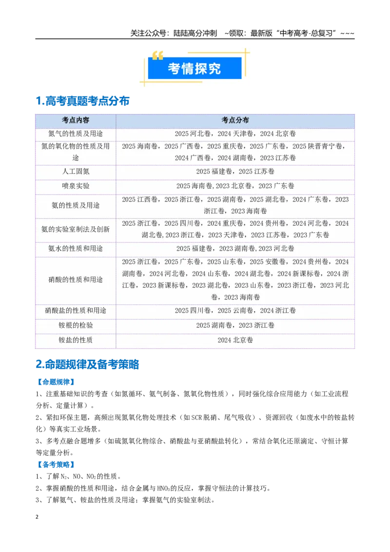 《专题03氮及其重要化合物（高效培优讲义）（教师版）_05-化学-高考总复习_一轮复习_2026年-化学高考一轮复习_2026年高考化学一轮复习考点精讲精练（新高考通用）-G58_2026版》第2页预览
