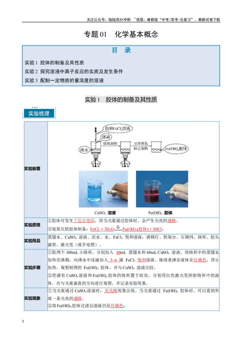 《专题01化学基本概念（教师版）-8页_05-化学-高考总复习_专项复习_2025年_2025年高考化学教材重点实验清单一遍过_资料》第1页预览
