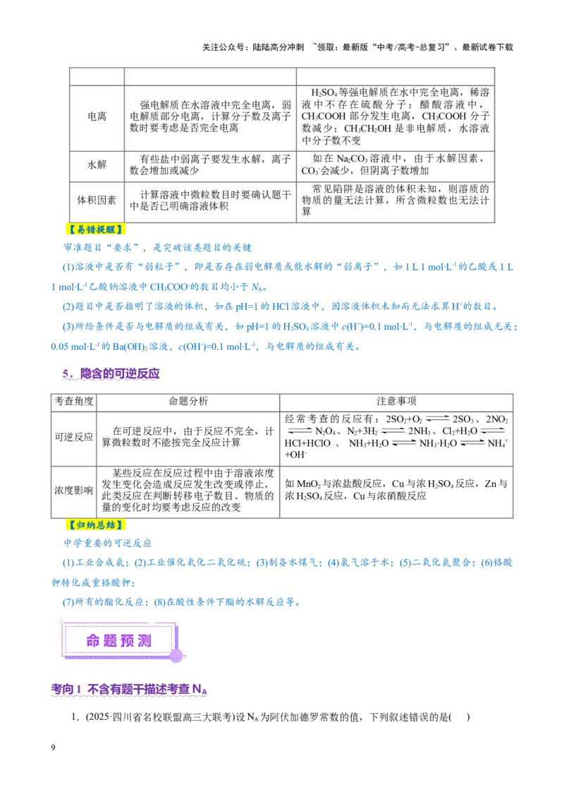 《专题02化学计量及其应用（讲义）（教师版）_05-化学-高考总复习_二轮复习_2025年_2025年高考化学二轮复习课件+讲义+练习（新高考通用）》第9页预览