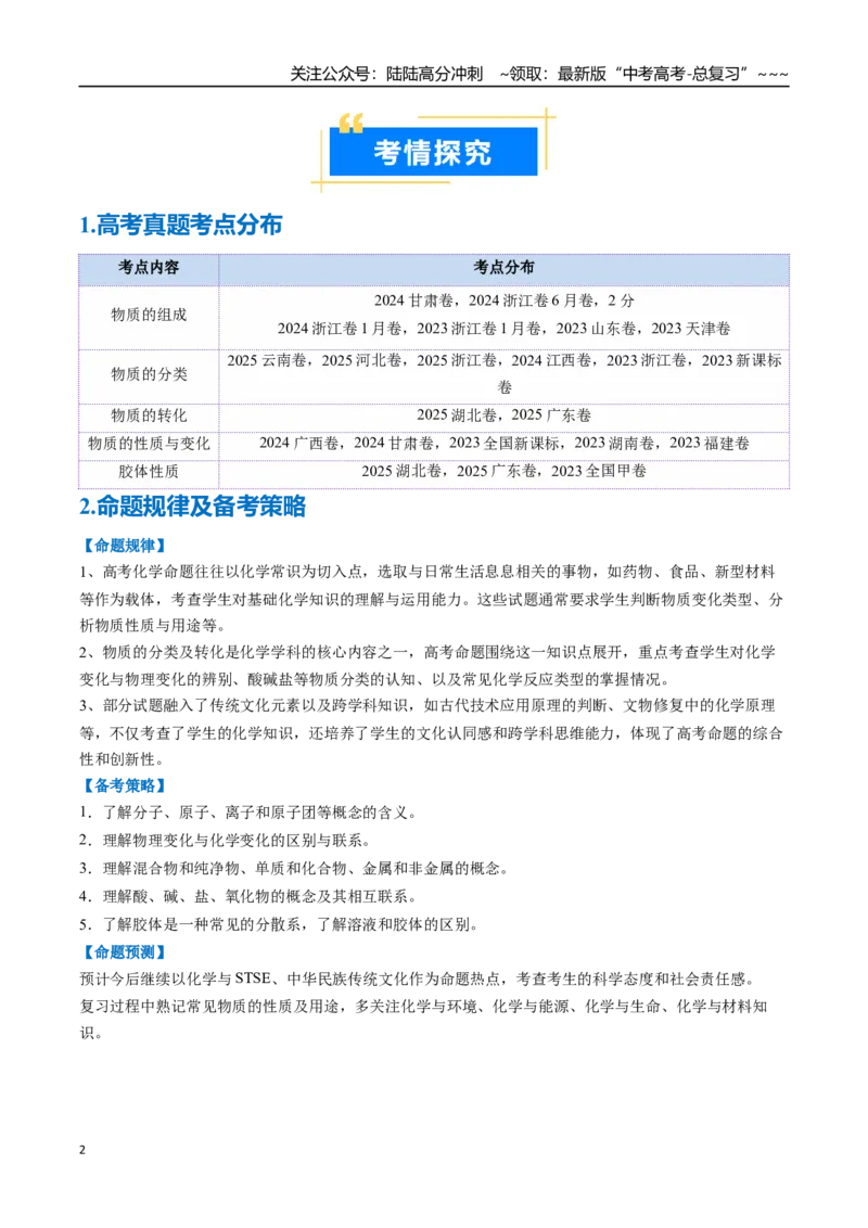 《专题01物质的分类及转化（高效培优讲义）（教师版）_05-化学-高考总复习_一轮复习_2026年-化学高考一轮复习_2026年高考化学一轮复习考点精讲精练（新高考通用）-G58_2026版》第2页预览