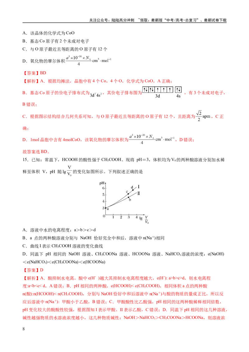 《2023年高考押题预测卷01（山东卷）-化学（全解全析）_05-化学-高考总复习_专项复习_2024年_2023年高考押题预测卷01化学》第8页预览