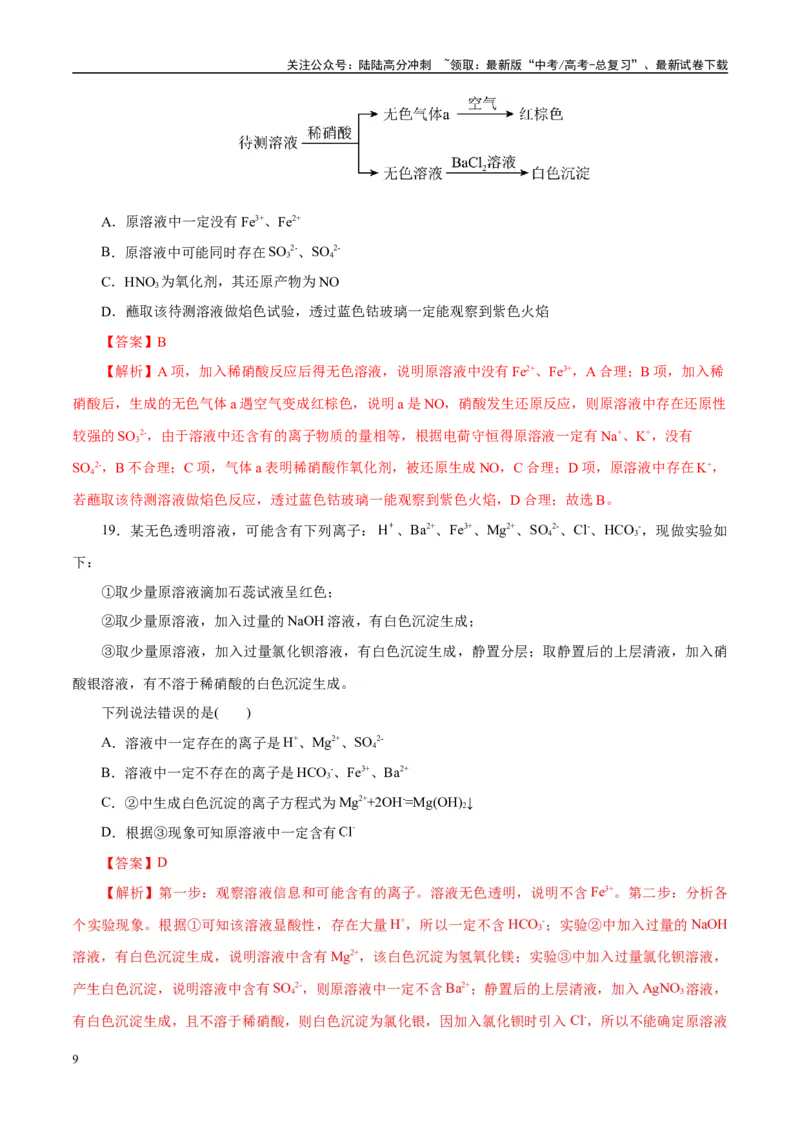 《专题03离子反应（练习）（教师版）_05-化学-高考总复习_二轮复习_2025年_2025年高考化学二轮复习课件+讲义+练习（新高考通用）》第9页预览