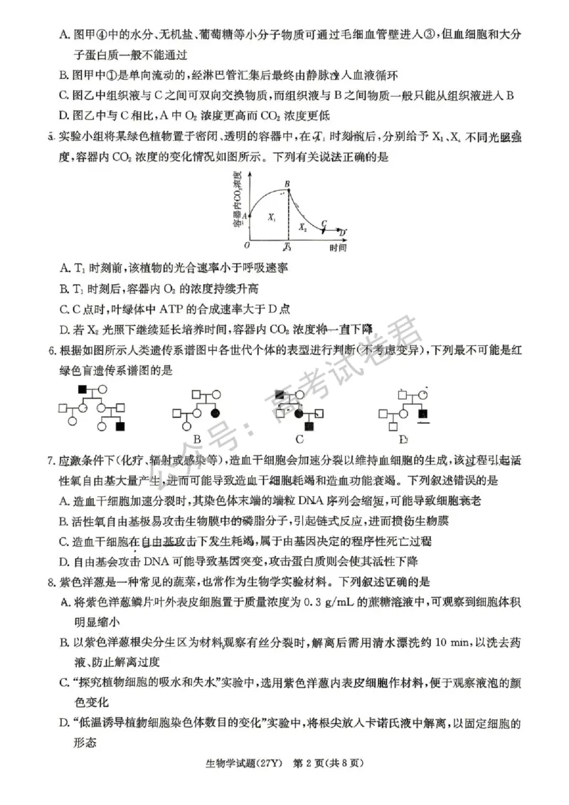 《05_生物_湖南炎德英才名校联考2026-2027年高三上学期开学考试_试卷+答案_小初高学习资料合集(每天更新)_湖南炎德英才名校联考2026-2027年高三上学期开学考试》第2页预览
