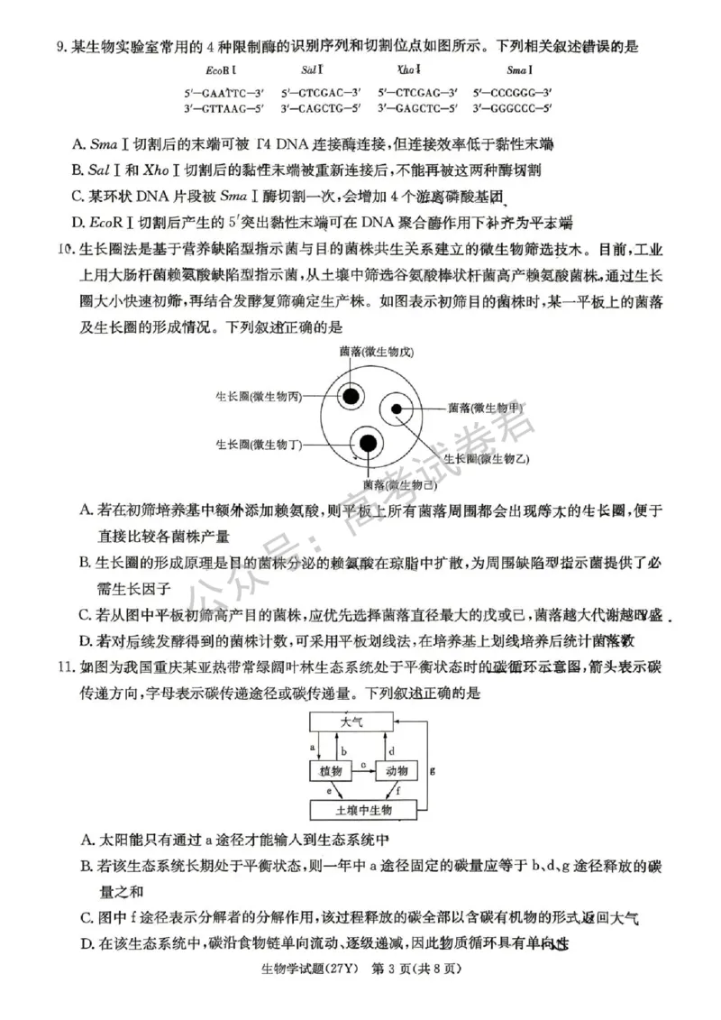 《05_生物_湖南炎德英才名校联考2026-2027年高三上学期开学考试_试卷+答案_小初高学习资料合集(每天更新)_湖南炎德英才名校联考2026-2027年高三上学期开学考试》第3页预览