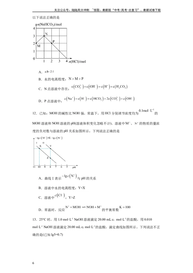 《专项训练水的电离程度大小比较（原卷版）_05-化学-高考总复习_一轮复习_2024年_2024年高三化学一轮复习高考专项训练知识梳理练习_资料》第6页预览