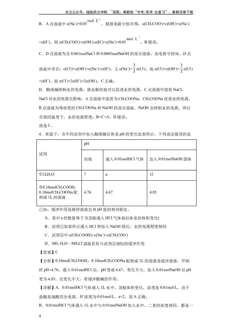 《专项训练水的电离程度大小比较（解析版）_05-化学-高考总复习_一轮复习_2024年_2024年高三化学一轮复习高考专项训练知识梳理练习_资料》第4页预览