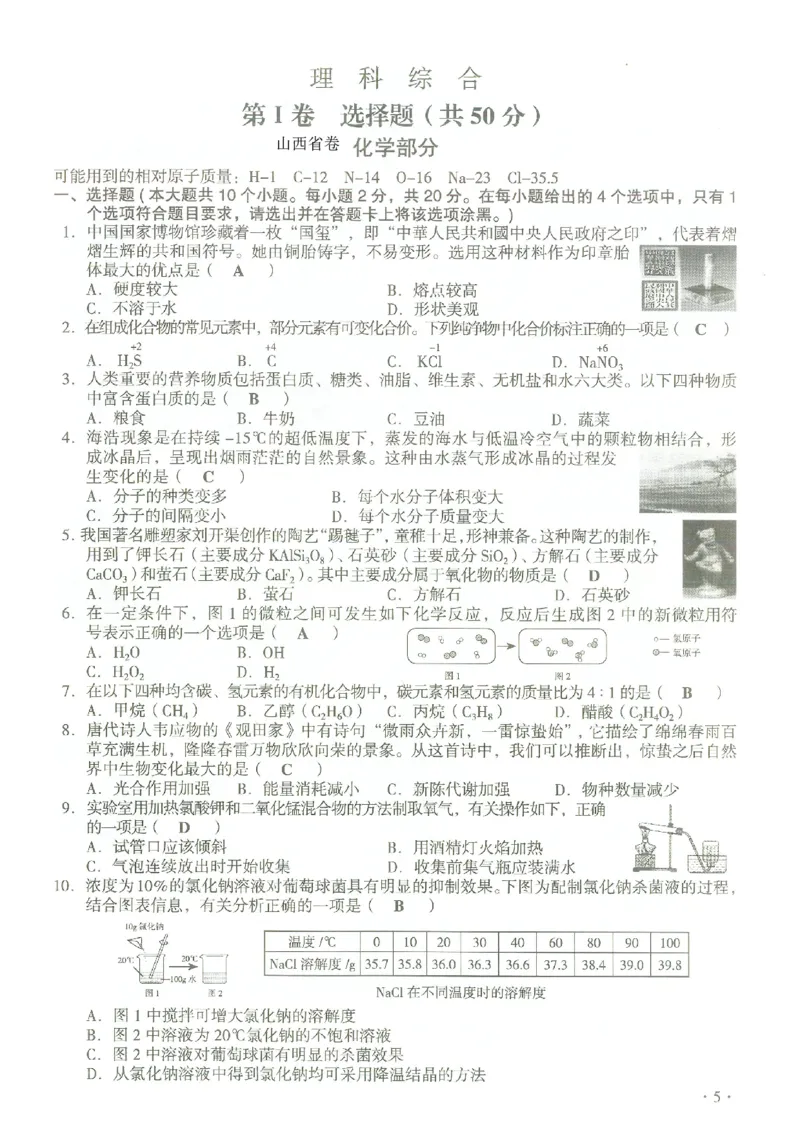 《2023山西化学试卷+答案(图片版)_12.2026年4月全国各地高考模拟卷_2026版初中金考卷•45套中考试卷汇编系列合集_全国版中考真题(1)_各省市《历年中考真题》2013-2024(10)_山西》第1页预览