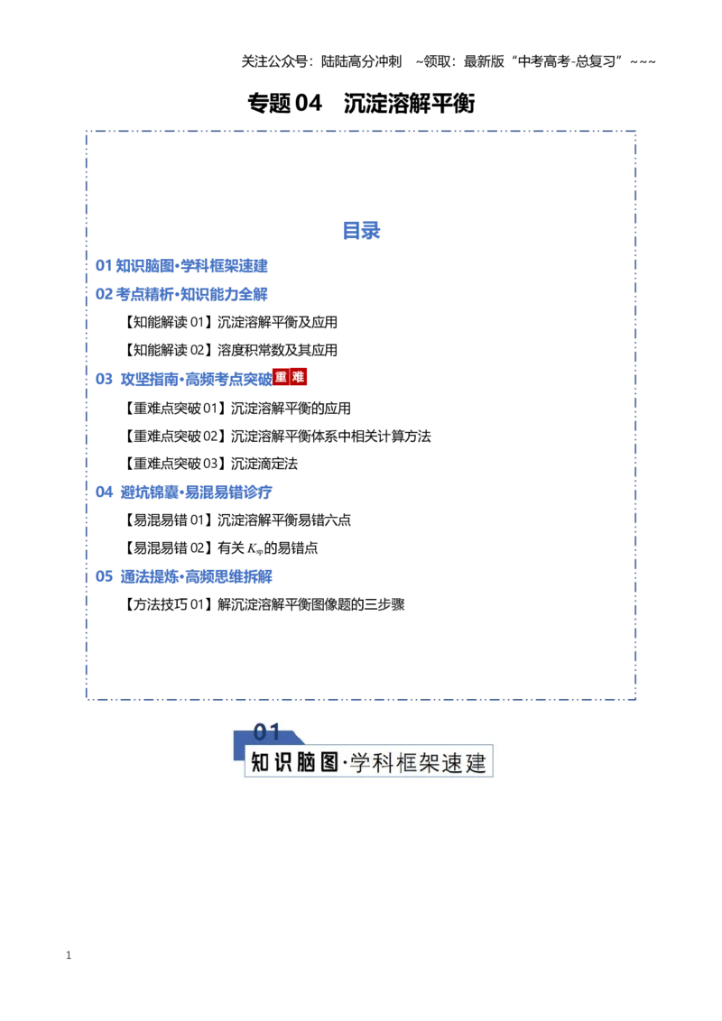 《专题04沉淀溶解平衡（知识清单）（全国通用）（学生版）_05-化学-高考总复习_一轮复习_2026年-化学高考一轮复习_2026年高考化学一轮复习讲义+练习+课件（新教材新高考）-G55_2026版》第1页预览
