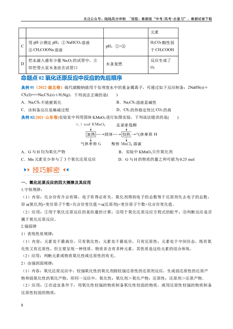 《专题04氧化还原反应（讲义）（原卷版）_05-化学-高考总复习_二轮复习_2024年_2024年高考化学二轮复习高频考点追踪与预测（新高考专用）_讲义》第8页预览