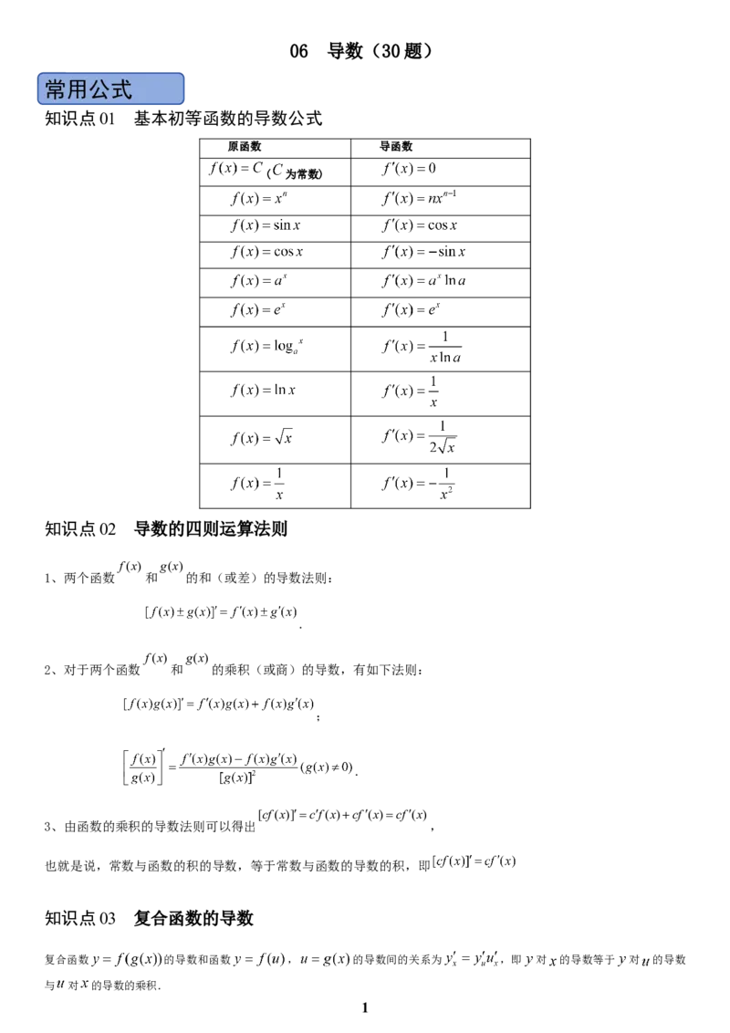 《06导数(学生版)_小初高学习资料合集（每天更新）_2027版高考数学《解答题每日一题训练》（word版）》第1页预览
