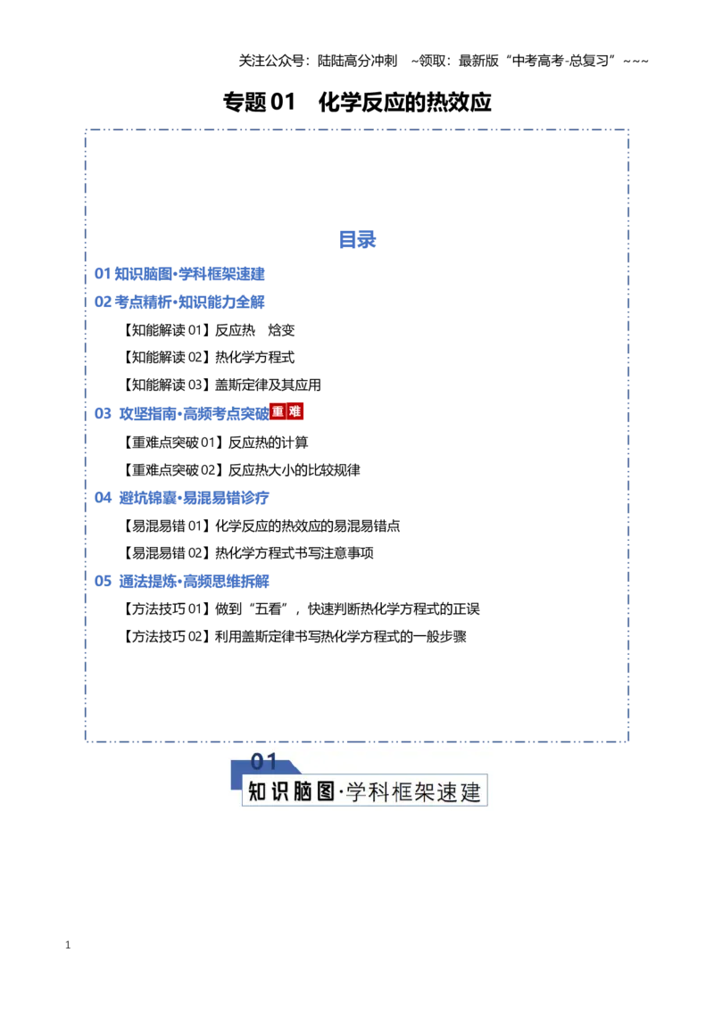 《专题01化学反应的热效应（知识清单）（全国通用）（教师版）_05-化学-高考总复习_一轮复习_2026年-化学高考一轮复习_2026年高考化学一轮复习讲义+练习+课件（新教材新高考）-G55_2026版》第1页预览