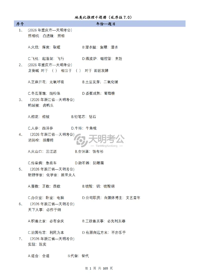 《（乱序版题目7.0）类比推理千题册_3539.2027北京定向选调_062027行测刷题-各模块刷题合集pdf版_2027类比推理千题册_（乱序版）类比推理_类比推理乱序版7.0》第2页预览