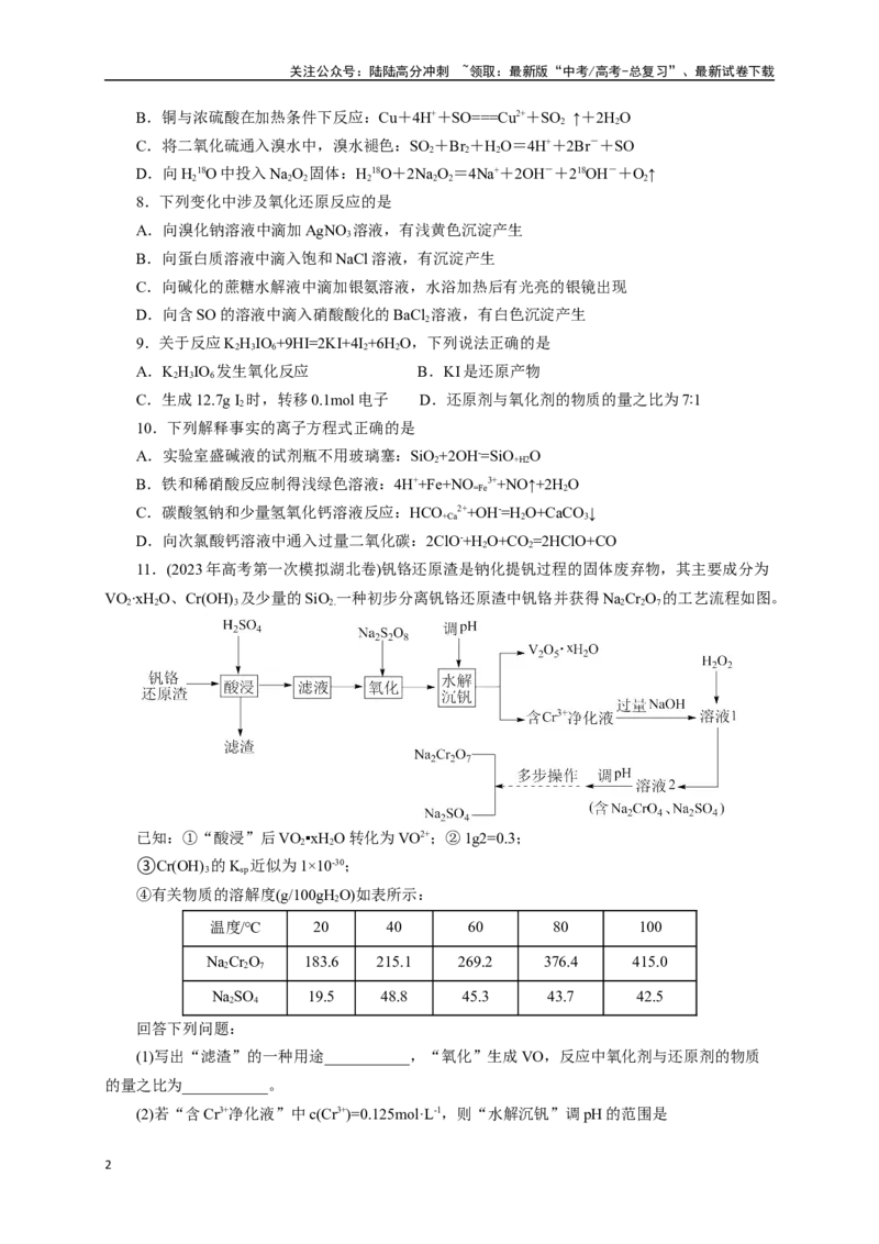 《《化学物质及其变化》专题24(学生版)_05-化学-高考总复习_一轮复习_2024年_2024届高考化学一轮复习限时训练_资料》第2页预览