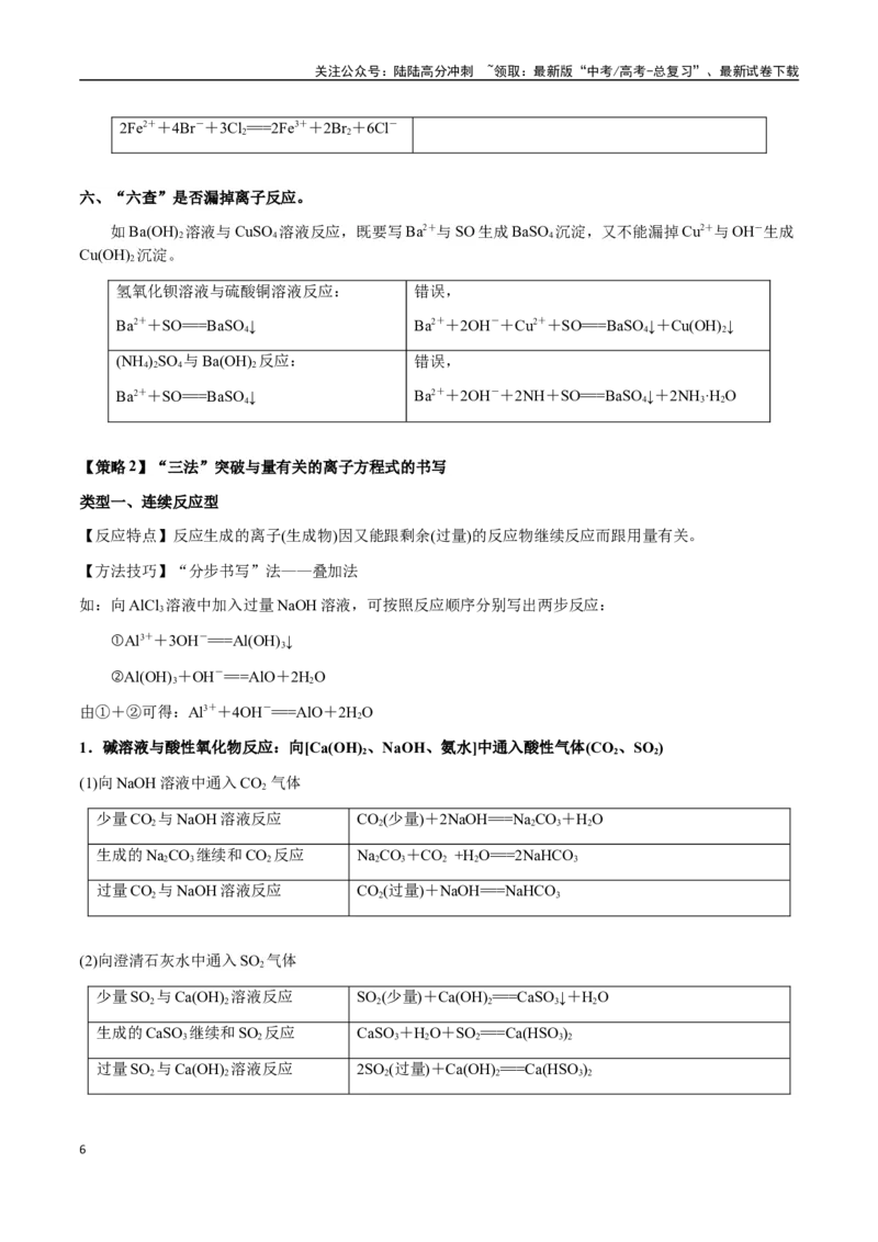 《专题02离子反应方程式的正误判断（学生版）-（新高考通用）_05-化学-高考总复习_二轮复习_2025年_2025年高考化学二轮·突破提升专题复习讲义（新高考通用）_资料》第6页预览