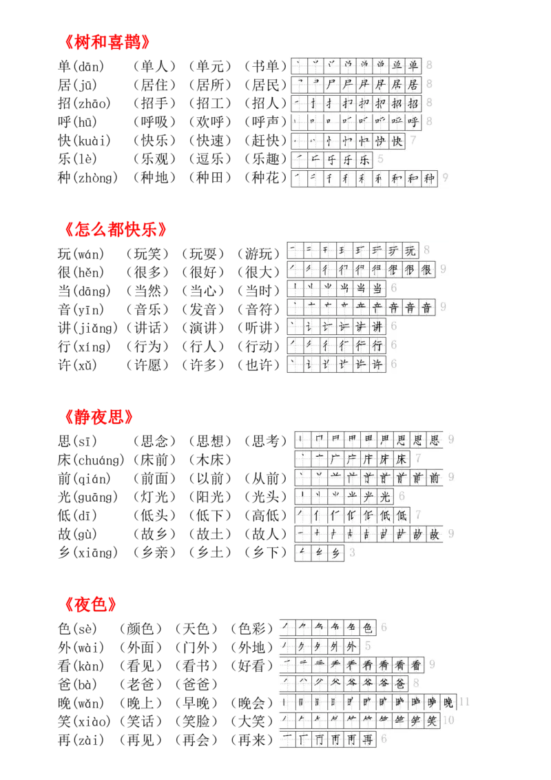 《2023年春季新版教材一下笔顺组词贴_小学1-6年级全科全套_1-6年级全科下册_一年级_其他补充资料_热门资料_语文》第3页预览