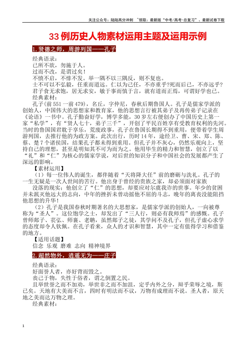 《33例历史人物素材运用主题及运用示例-_专项复习_2024年_2024高考语文作文经典素材提炼与积累_资料_1-资料》第1页预览