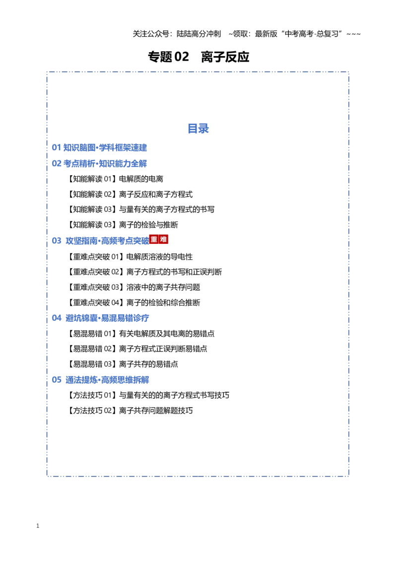 《专题02离子反应（知识清单）（全国通用）（教师版）_05-化学-高考总复习_一轮复习_2026年-化学高考一轮复习_2026年高考化学一轮复习讲义+练习+课件（新教材新高考）-G55_2026版》第1页预览