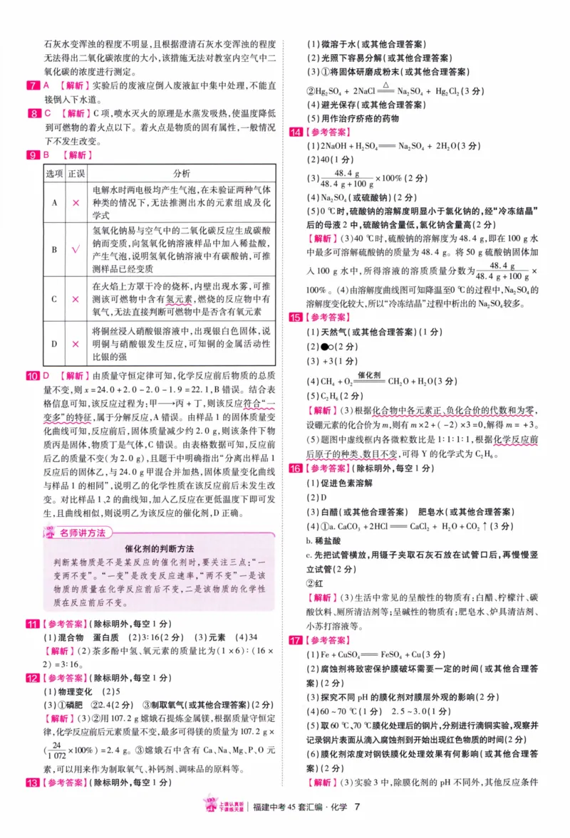 《45套化学答案_12.2026年4月全国各地高考模拟卷_2026版初中金考卷•45套中考试卷汇编系列合集_2026版初中金考卷•中考45套汇编数物化（福建版）_2026中考金考卷化学福建版》第10页预览