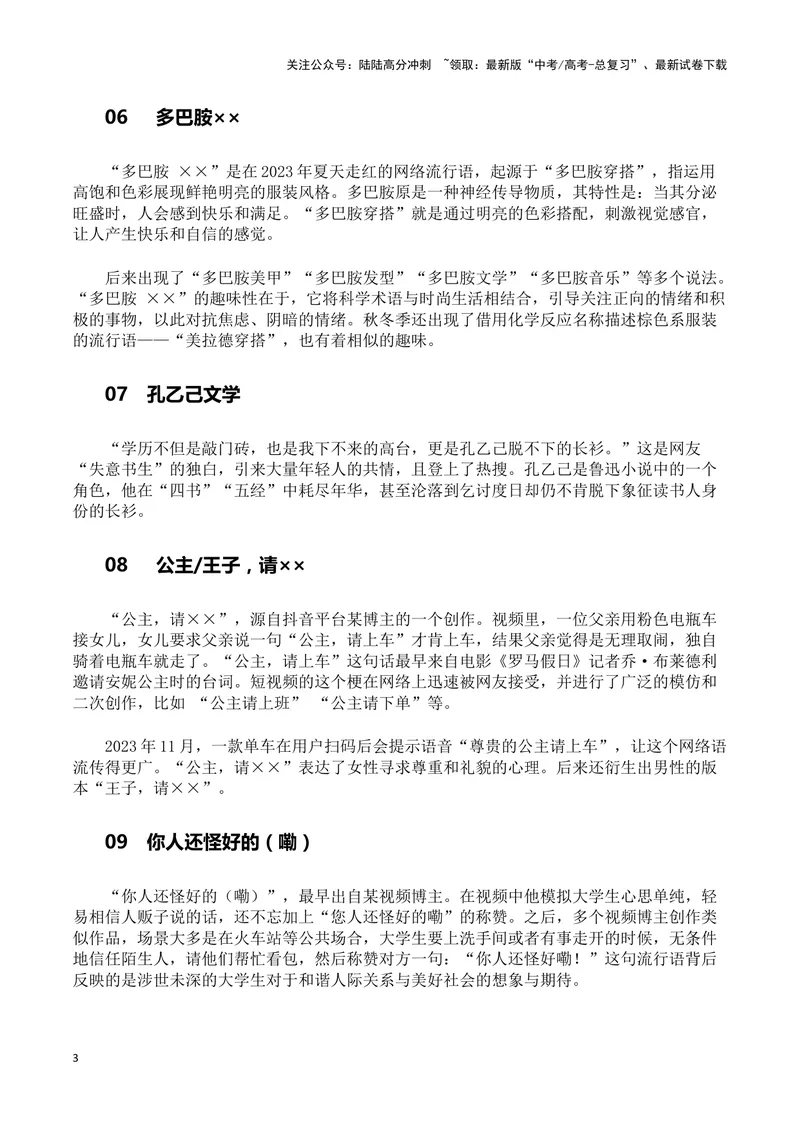 《2023十大网络流行语、10大网络用语、10大新词语（新闻事件+新闻解读+精选时评)-备战2024年高考语文写作热点素材干货包（全国通用）_专项复习_2024年_第三季(15)份》第3页预览