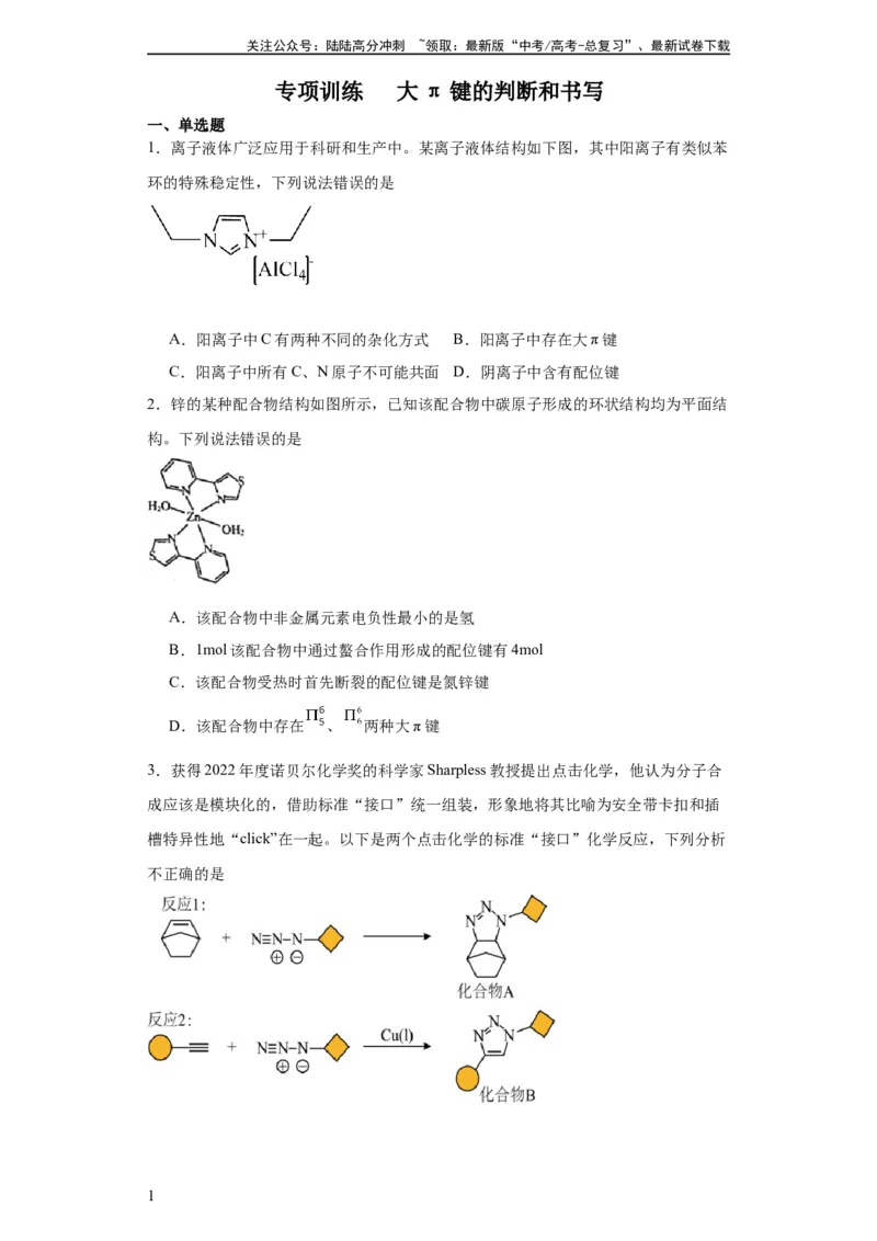 《专项训练大π键的判断和书写（原卷版）_05-化学-高考总复习_一轮复习_2024年_2024年高三化学一轮复习高考专项训练知识梳理练习_资料》第1页预览