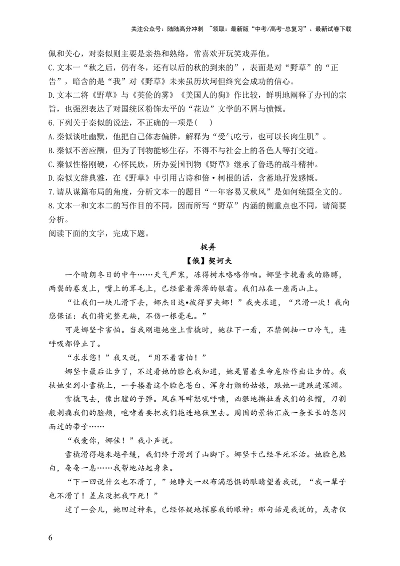 《2024届新高考语文一轮复习文学类文本阅读强基训练（5）_一轮复习_2024年_2024届新高考语文一轮复习文学类文本阅读强基训练》第6页预览