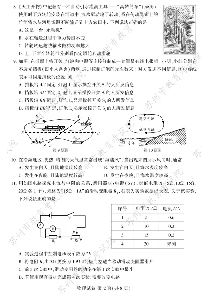 《2023苏州物理试卷+答案(PDF版)_12.2026年4月全国各地高考模拟卷_2026版初中金考卷•45套中考试卷汇编系列合集_全国版中考真题(1)_各省市《历年中考真题》2013-2024(10)_17江苏省各市卷》第2页预览