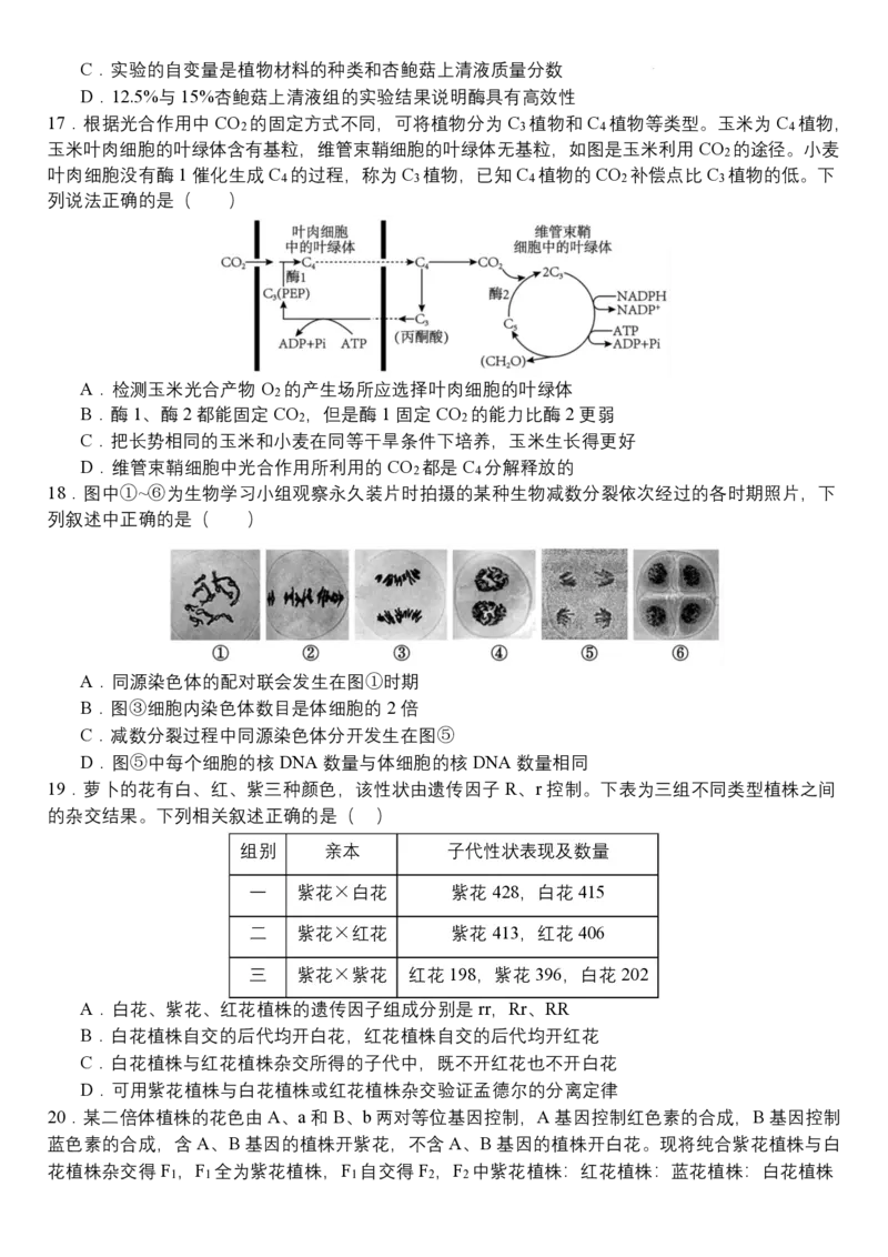 《05_生物_哈尔滨师范大学附属中学2026-2027学年上学期高三第一次调研考试_试卷_小初高学习资料合集（每天更新）_哈尔滨师范大学附属中学2026-2027学年上学期高三第一次调研考试》第5页预览