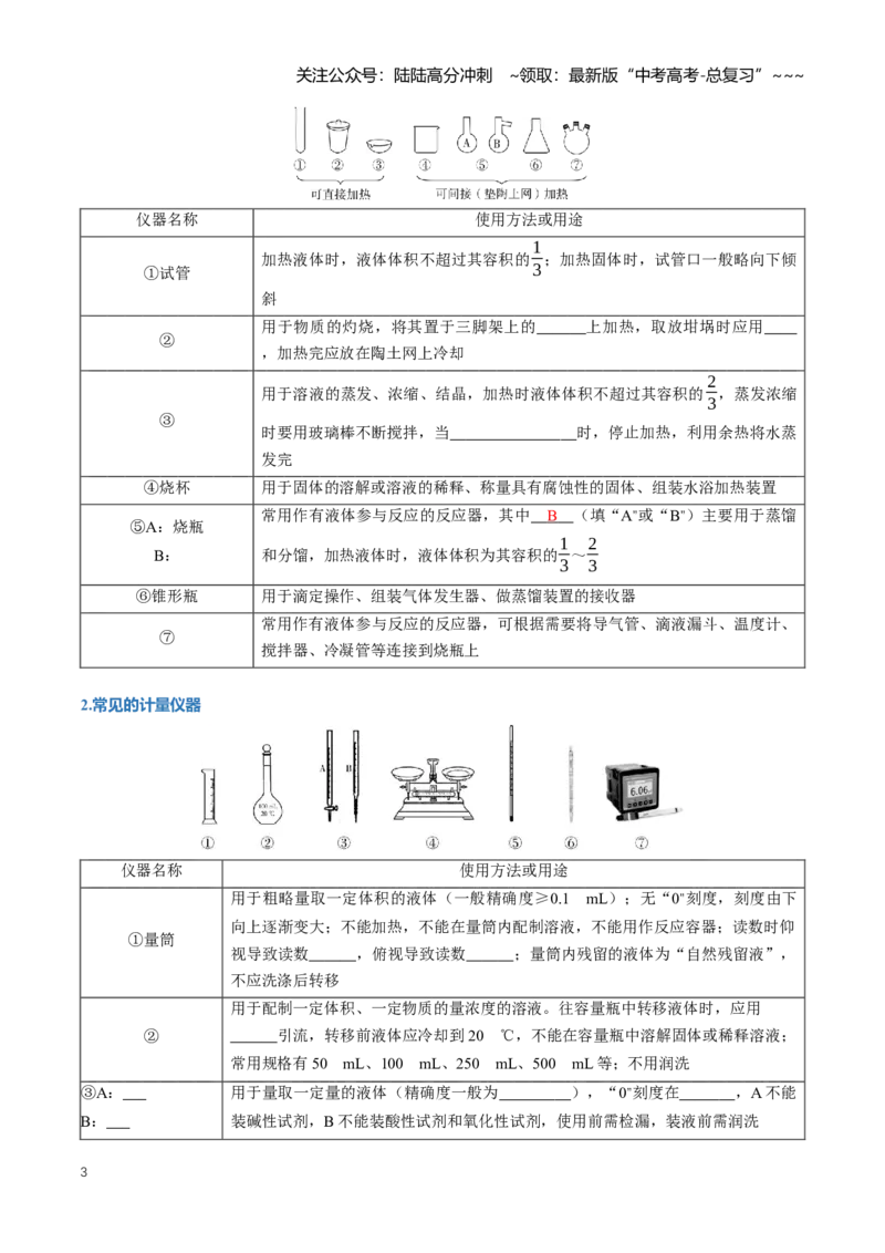 《专题01化学实验的常用仪器与基本操作（知识清单）（全国通用）（学生版）_05-化学-高考总复习_一轮复习_2026年-化学高考一轮复习_2026年高考化学一轮复习知识清单（全国通用）-G56_2026版》第3页预览