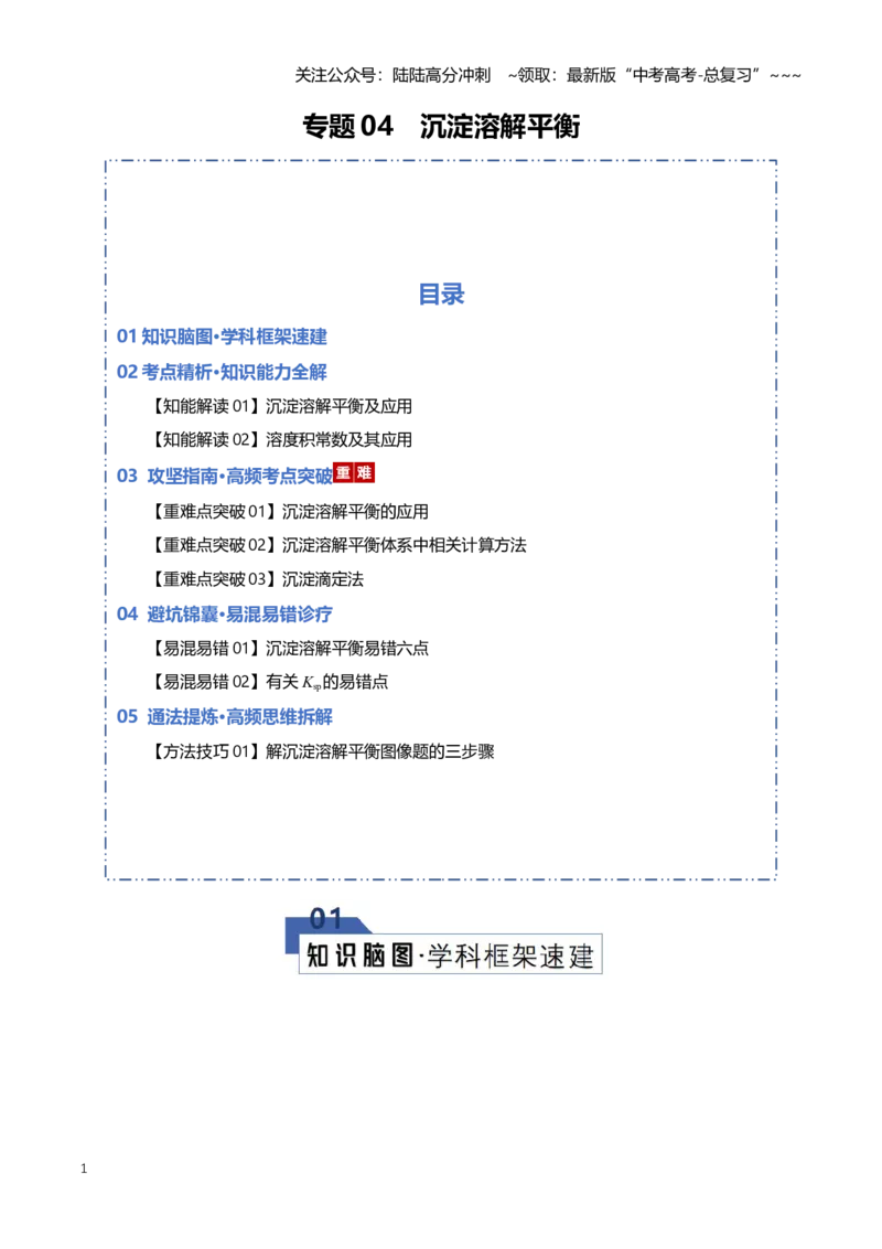 《专题04沉淀溶解平衡（知识清单）（全国通用）（教师版）_05-化学-高考总复习_一轮复习_2026年-化学高考一轮复习_2026年高考化学一轮复习讲义+练习+课件（新教材新高考）-G55_2026版》第1页预览
